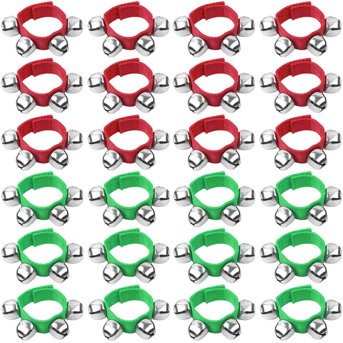 24PCS Christmas Wrist Band Jingle Bells Bracelets Jingle Bell Musical Instruments for Kids Christmas Party Favors (12 Red and 12 Green)