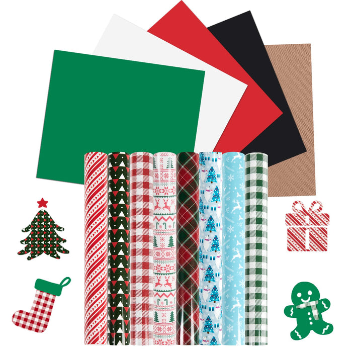 HTVRONT Christmas Heat Transfer Vinyl Bundle-13 Sheets Patterned Buffalo Plaid HTV Vinyl Christmas HTV Cartoon Cute Iron On Vinyl 12" x 10" Inch