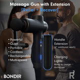 BONDIR R2 Massage Gun - Percussion Deep Tissue Back Massager with Extension Handle