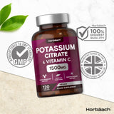 Potassium Supplement 1500mg with Vitamin C | High Strength Potassium Citrate | Electrolyte Tablets | 120 Count | 100% Vegan | by Horbaach