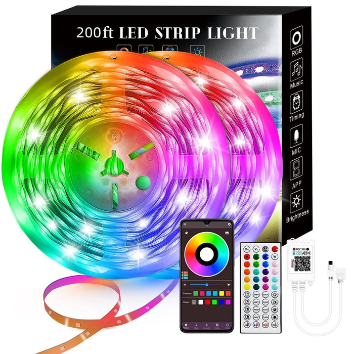 200FT Smart LED Strip Lights (2 Rolls of 100ft), RGB Strip Lights Sync to Music with 40 Key Remote Controller LED Lights for Bedroom,Christmas Lights decration (Multi-Colored, 200FT)