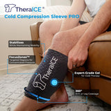 TheraICE Knee Ice Pack Wrap PRO Compression Sleeve, Reusable Gel Cold Packs Brace also for Hamstring & Quad - Flexible Cold Wrap Recovery, FocusZone Technology for Extra Cooling & Pressure (XL)