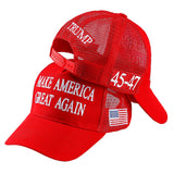 Trump 2024 45-47 MAGA Trucker Hat Make America Great Again Slogan with USA Flag Adjustable Baseball Cap Mesh Snap(Red MAGA Hat)