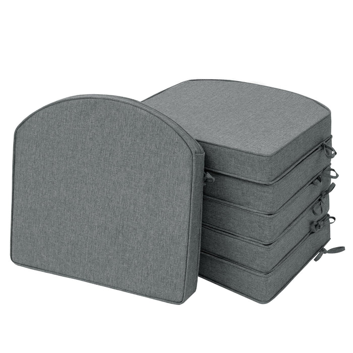 Fitfree Outdoor Chair Cushions, Fade-Resistant & Water-Resistant, D Shaped Patio Furniture Seat Chair Pads Replacement with Ties, Non-Slip Bottom, Removable Cover, Set of 6, 18.5 x 16 Inch, Dark Grey