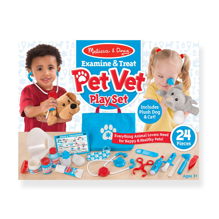 Melissa & Doug Examine and Treat Pet Vet Play Set (24 pcs) - Kids Veterinary Play Set, Veterinarian Kit For Kids, STEAM Toy, Pretend Play Doctor Set For Kids Ages 3+