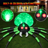 12FT Halloween Inflatables Spider Outdoor Decorations, Giant Blow Up Spider with Flame Lights & Red Glowing Eyes, Large Crawling Green Spider Props for Halloween Party Yard Garden Lawn Roof Decor