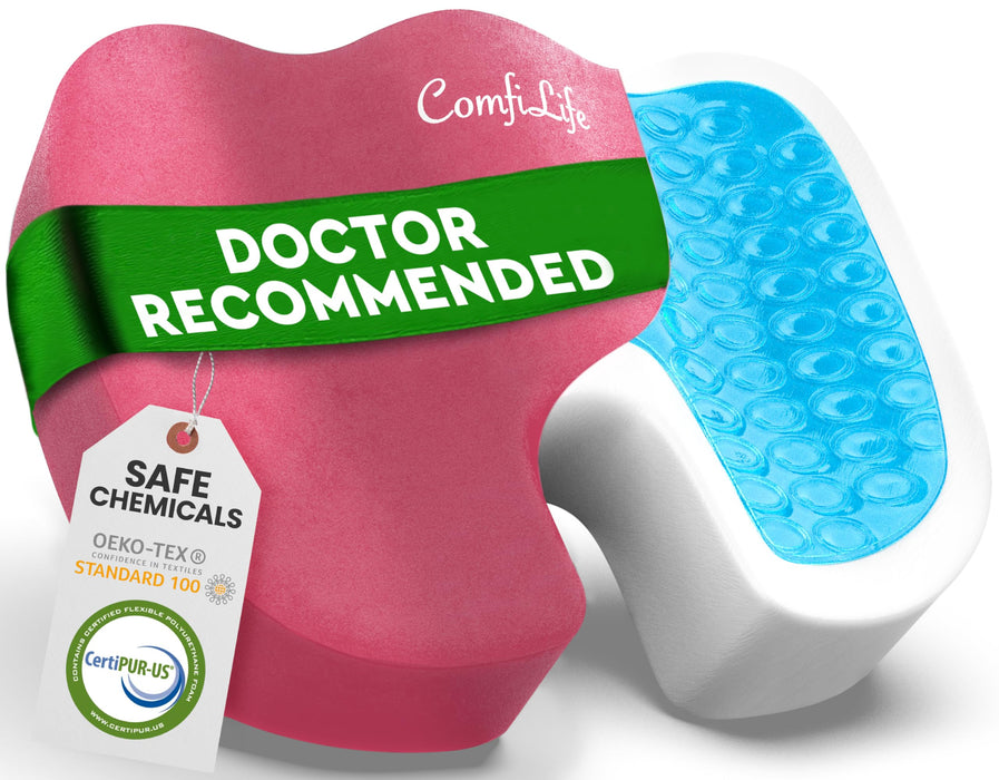 ComfiLife Premium Gel & Memory Foam Seat Cushion – Doctor Recommended Office Chair Cushion, Car Seat Cushion – Chair Cushions for Back & Sciatica Pain Relief – Seat Cushions for Office & Desk (Pink)