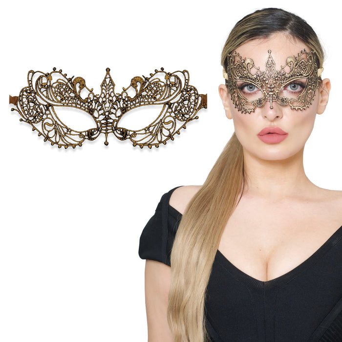 Gold Masquerade Mask For Women - Lace Masquerade Masks for Masquerade Party, Proms, Photo Shoot, Venetian Party, Mardi Gras, Halloween & Cosplay - Copper Gold Color