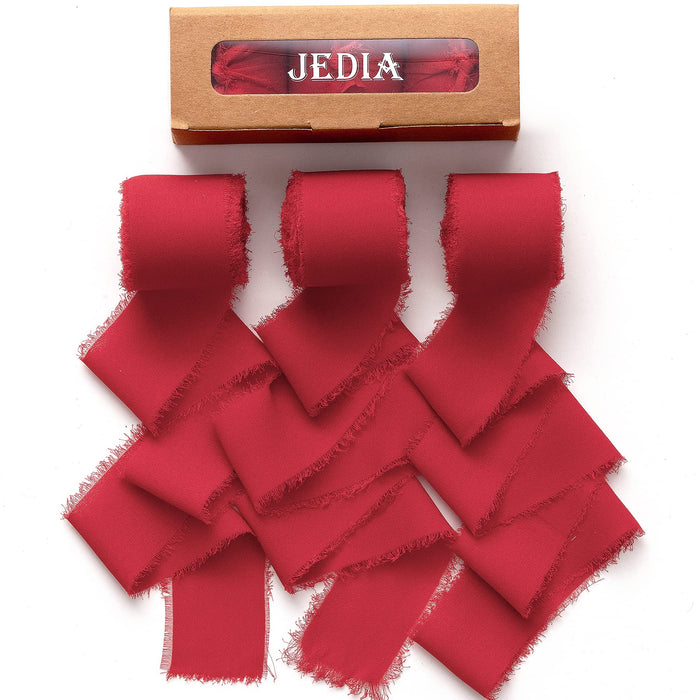 JEDIA Red Ribbon, 3 Rolls Christmas Chiffon Ribbons, 1.5" x 7Yd Gift Ribbon Set for Christmas, Wedding Decor, Wedding Invitations, Bouquet Wrap, Flower Bouquet, Bridal Bouquets, DIY Crafts