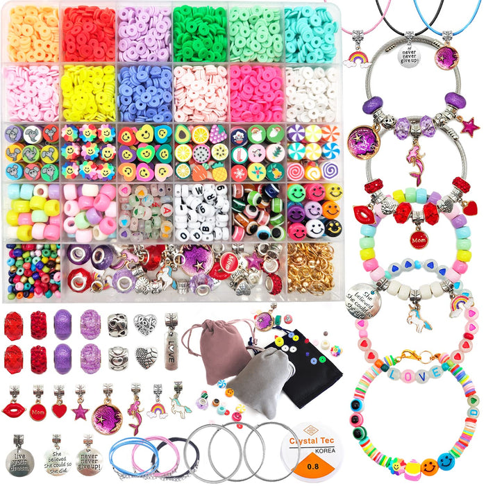 leitait Assorted Beads Bracelet Making Kit, 3000Pcs Flat Clay Beads Jewelry Making Kits, Christmas Birthday Gifts Toys for Girls Age 8-12