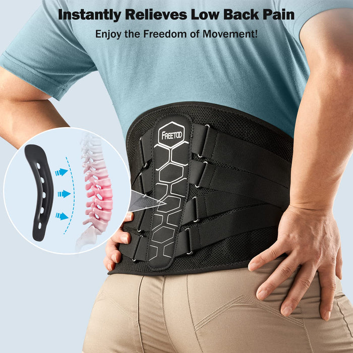 FREETOO Back Brace for Lower Back Pain Relief with Pulley System,Lumbar Support Belt for Men & Women with Lumbar Pad, Ergonomic Design and Soft Breathable 3D Knit Material,for Herniated Disc,Sciatica