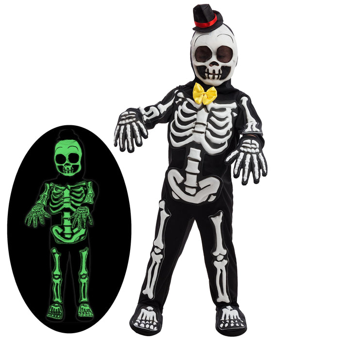 Spooktacular Creations Glows in the Dark Skeleton Costume for Boys, Halloween Skeleton Costume, Bone Jumpsuit for Kids
