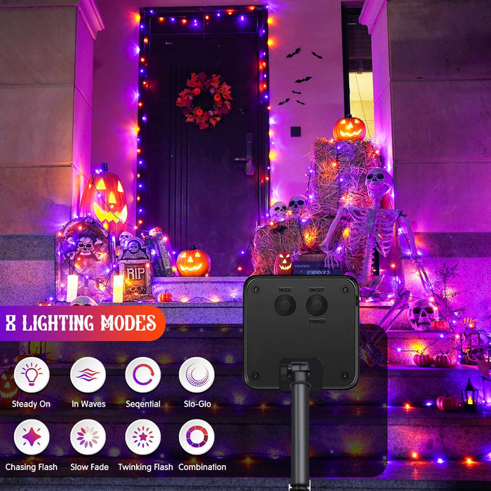 JMEXSUSS Orange and Purple Solar Halloween Lights, 2 Pack Each 100 Led Solar String Lights Outdoor Waterproof for Halloween Tree Christmas Decoration