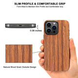 TENDLIN Compatible with iPhone 15 Pro Max Case Wood Grain Outside Design TPU Hybrid Case (Red Sandalwood)