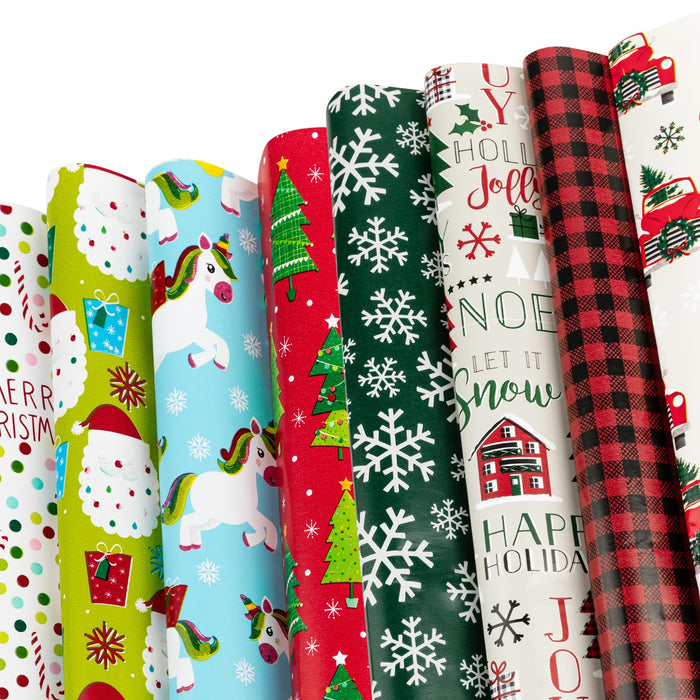 Christmas Wrapping Paper Sheets- 40 Precut Sheets Christmas Gift Wrap Paper- Christmas Paper Wrapping Sheets (30"x20")- 8 Unique Patterns of Holiday Wrapping Paper, 40 Sheets