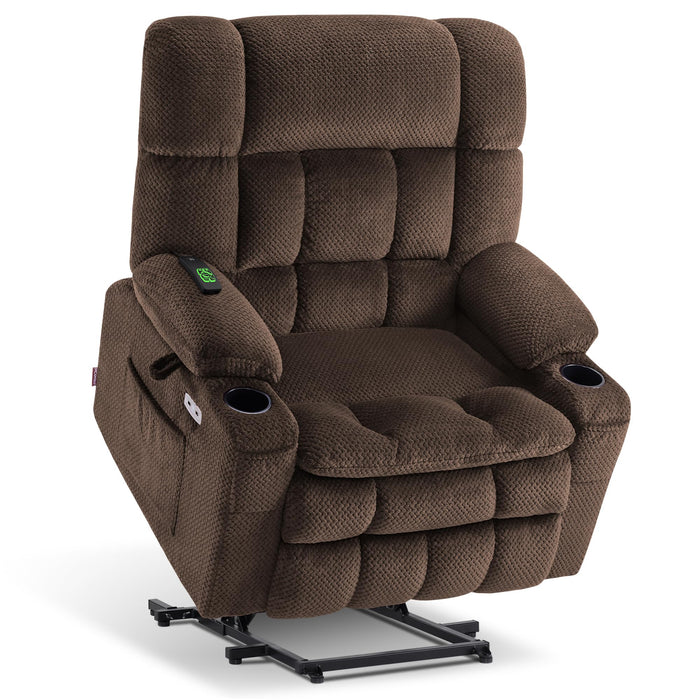 MCombo Dual Motor Power Lift Recliner Chair Sofa with Massage and Heat for Big Elderly People, Infinite Position, USB Ports, Fabric R7897 (Coffee, Medium-Wide)