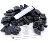 DANCING BEAR Black Tourmaline Crystals Bulk (1 LB Medium Pieces), Includes: (1) Selenite Stick & Information Cards, Rough Raw Natural Stones for Good Vibes, Reiki Energy, Made in USA