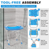 Medhelp Upgraded Folding Shower Chair, Stainless Steel Foldable Shower Seat for Inside Bathtub, Lightweight & Portable Travel Shower Stool, Anti-Slip Feet Bath Chairfor Elderly, Disabled, Injured