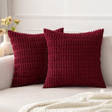 MIULEE Pack of 2 Burgundy Corduroy Decorative Throw Pillow Covers 20x20 Inch Soft Boho Striped Pillow Covers Modern Farmhouse Christmas Home Decor for Sofa Living Room Couch Bed