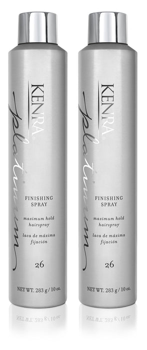 Kenra Platinum Finishing Spray 26 50% | Maximum Hold Hairspray | Fast-drying, Non-Flaking, Non-Drying | Humidity-Resistant |All-Day Style Retention |High-Shine Finish |All Hair Types | 10 oz (2-Pack)