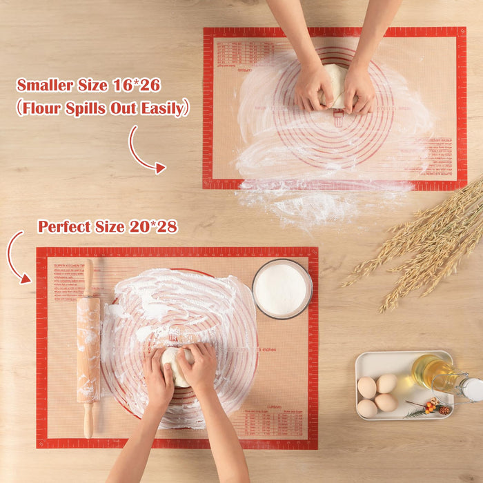 Non-slip Pastry Mat Extra Large with Measurements 28''By 20'' for Silicone Baking/ Counter Mat, Dough Rolling Mat,Oven Liner,Fondant/Pie Crust Mat By Folksy Super Kitchen Red