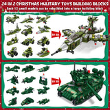 Kids Advent Calendar 2024 for Boys, 24 Days Christmas STEM Military Toys Building Blocks Countdown Calendar Gifts Box with 12-in-1 Tank & Fighter Plane Bricks Toys Set for Kids Teens Girls Boys Age 6+