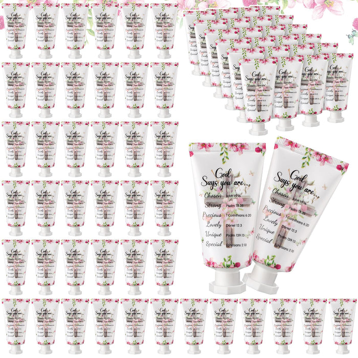 Heigble 50 Pack Christian Hand Cream Gift for Women Bible Travel Size Hand Lotion for Dry Cracked Hands Bible Verse Hand Lotion Bulk Gifts for Mom Girls Grandma Holiday Gift for Mother's Day Christmas