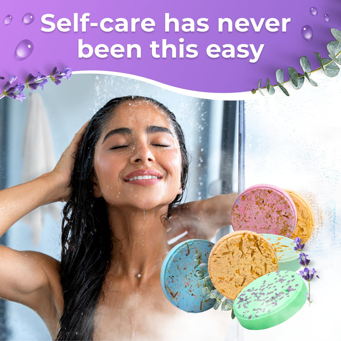 Cleverfy Shower Steamers Aromatherapy - Box of 6 Premium Shower Bombs with Essential Oils. Self Care Christmas Gifts for Women and Stocking Stuffers for Adults and Teens. Purple Set