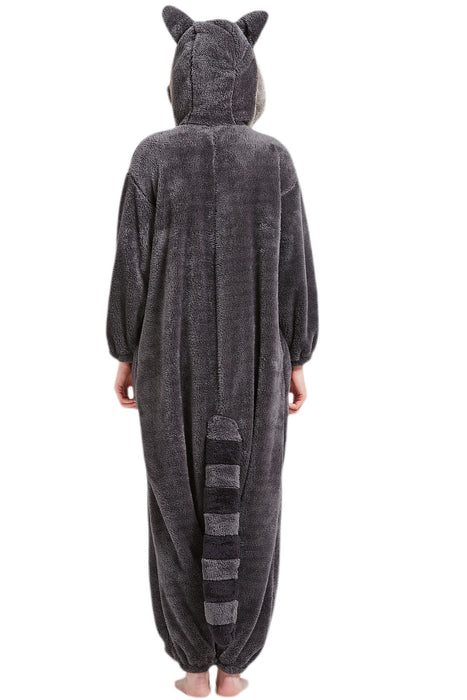 DarkCom Onesie Christmas Pajamas Adult Animal Halloween Costume Cosplay Gray Raccoon One Piece Unisex Homewear Polar Fleece Sleepwear Medium