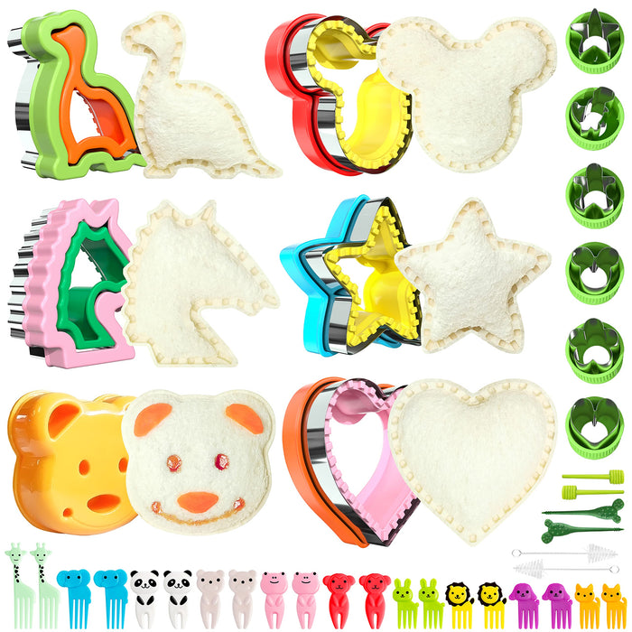 Sandwich Cutters for Kids Lunch,Sandwich Cutter and Sealer,Sandwich Cutter Set,Kids Lunch Accessories-Vegetable Fruit Cutter Set,Micky Mouse,Dinosaur,Star,Gingerbread Man Shapes (38PCS)