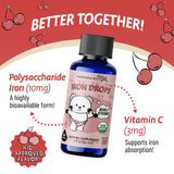 Legendairy Milk Organic Liquid Iron Supplement for Babies & Toddlers with Vitamin C - Kids Iron Supplement - Cherry Flavor & Sugar Free 60 Servings