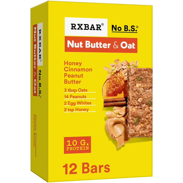 RXBAR Nut Butter and Oat Protein Bars, Protein Snacks, Snack Bars, Honey Cinnamon Peanut Butter, 23.2oz Box (12 Bars)
