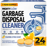 MIGHTY CLEAN Garbage Disposal Cleaner And Deodorizer Tablets 24 Pack - 1 Year Supply Kitchen Sink Cleaner And Deodorizer, Septic Safe Foaming Cleaner, Lemon Scent, Removes Odor-Causing Residues