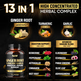 Ginger Supplements Capsules with Turmeric Curcumin, Garlic Bulb with Immune System & Digestive Health Blend as Berberine HCl, Echinacea - 210 Capsules - Ginger Capsules 1000mg