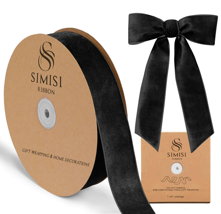 Black Velvet Ribbon 1.5'' 25 Yards for Christmas Tree, Gift Wrapping, Flower Bouquet, Wreath Decorations, Bow Making