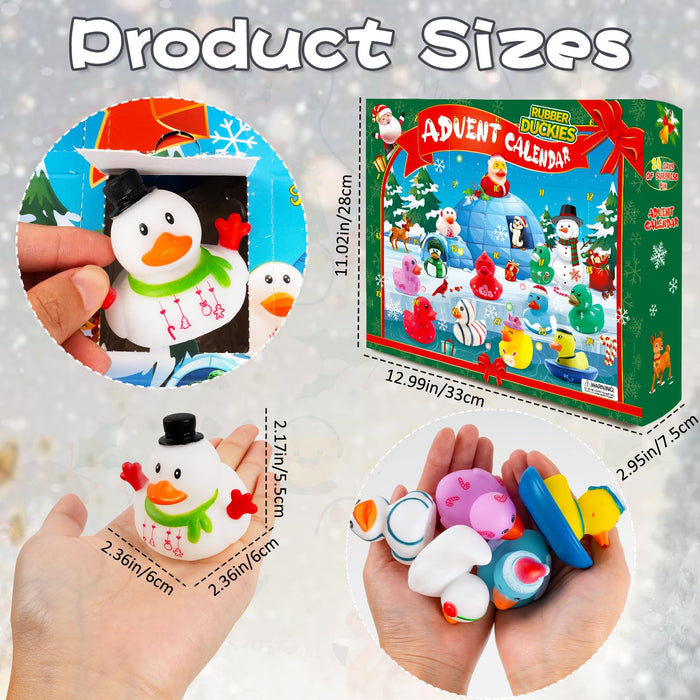 2024 Advent Calendar Christmas Ducks Kids- 24pcs Rubber Duck Xmas Advent Calendar 24 Days of Christmas Countdown Fun Duck Bath Toys for Winter Xmas Holiday Gifts Baby Shower Party Favors Girls Boys