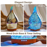 Porseme Essential Oil Diffuser 280ml Aromatherapy Ultrasonic Oil Diffusers 3D Glass Cool Mist Humidifier, Air Refresh Auto Shut-Off, Timer Setting, BPA Free for Home Hotel Yoga Leisure SPA Gift