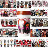 12Pcs UV DTF Cup Wrap Transfer for Glass Halloween,Terror UV DTF Transfers Stickers Decals Rub on Transfers Cup Stickers for Crafts No Heat Needed Ready to Apply UV DTF Cup Wrap Transfer