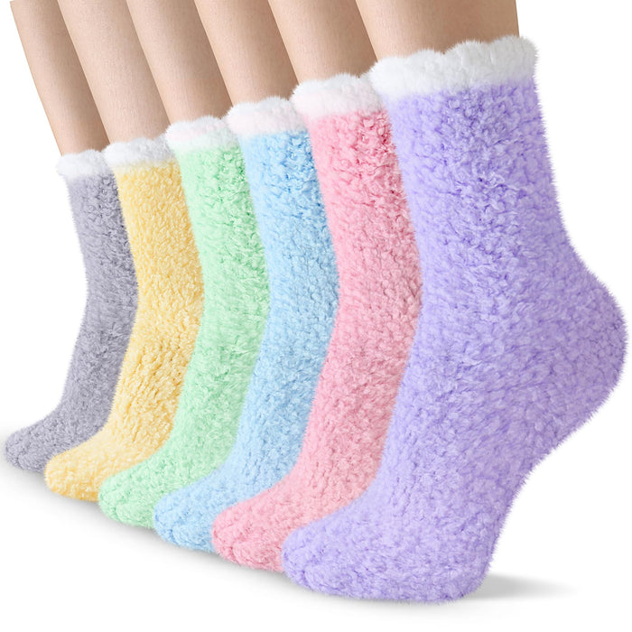 TEHOOK 6 Pairs Thicker Fuzzy Socks for Women, Winter Thick Warm Fluffy Socks for Girls, Soft Slipper Socks, Novelty Cozy Socks, Socks for Christmas Stocking Stuffers Gifts Size 6-11