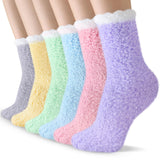 TEHOOK 6 Pairs Thicker Fuzzy Socks for Women, Winter Thick Warm Fluffy Socks for Girls, Soft Slipper Socks, Novelty Cozy Socks, Socks for Christmas Stocking Stuffers Gifts Size 6-11