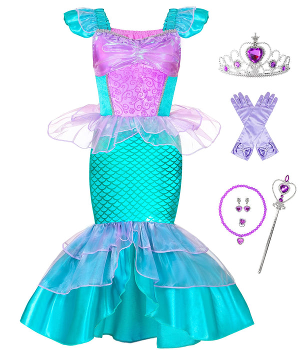 Esvaiy Mermaid Costume for Girls Halloween Birthday Princess Toddler Kids Costumes Mermaid Dress (Purple-green, 4Y)