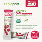 biophix Mannose2GO USDA Organic D-Mannose with Probiotics 2000 mg 70 Packets - Monk Fruit - Cranberry - Supports Urinary Bladder Tract Health and Digestive Well Being