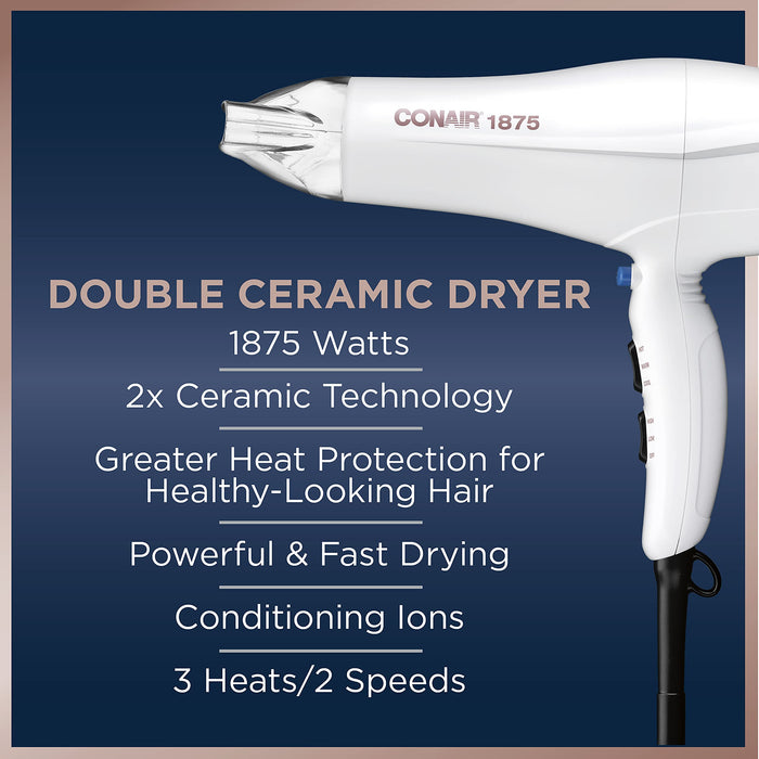 Conair Double Ceramic Hair Dryer | Blow Dryer with Ionic Conditioning | Includes Concentrator