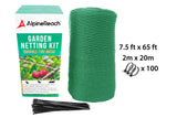 AlpineReach Garden Netting 7.5 x 65 ft Heavy Duty Bird Net, Deer, Plant Protection Extra Strong Woven Mesh, Reusable Kit with Zip Ties, Animal Fencing for Fruits Trees, Green