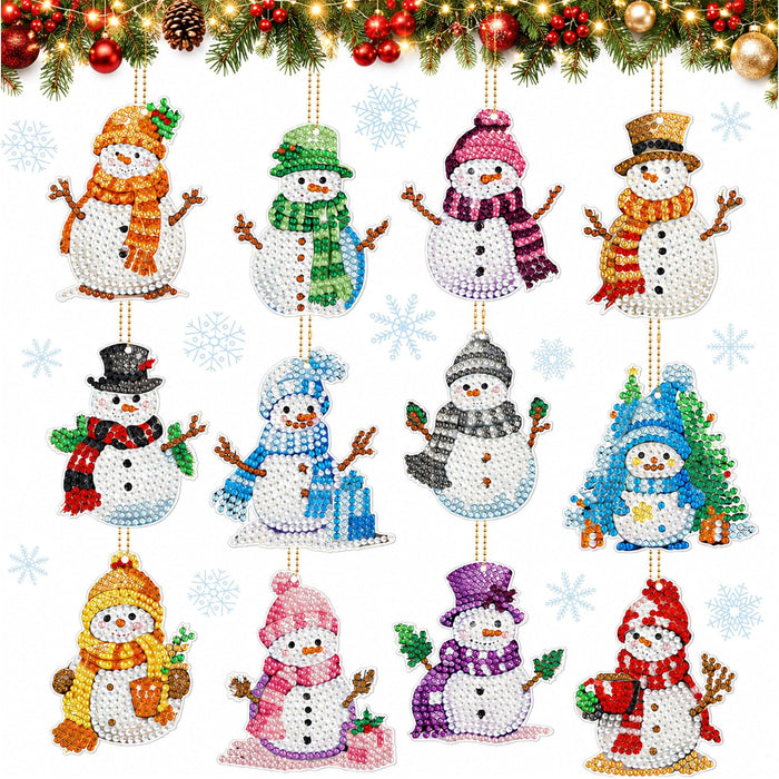Ferraycle 12 Pcs Snowman Diamond Art Christmas Ornaments Kit, Multicolor