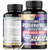 12065mg Resveratrol Supplement - 90 Capsules 3 Month for Healthy Aging, Immune, Brain & Joint Support - 12in1 Blended with VIT.C, Quercetin, Berberine, Turmeric, Green Tea & More
