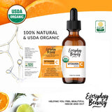 Organic Vitamin C Serum for Face - USDA Certified Facial Serum - Anti Aging For Fine Lines & Wrinkles - Potent Botanical Ingredients & Non GMO - 4.06 Fl Oz Glass Amber Bottle & Dropper