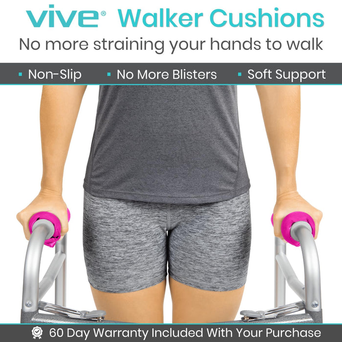 Vive Walker Handle Cushions - Padded Hand Covers - Soft Padding Medical Accessories for Folding Rolling Wheelchair, Rollator Handle, Senior, Elderly Grippers - Foam Crutch Pads Grips - Mobility Aid (Pink)