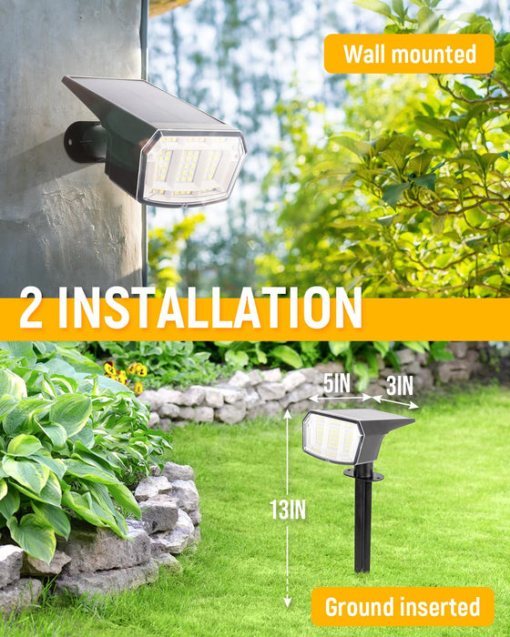 COOZAMING Solar Spot Lights Outdoor Waterproof Halloween Decorations Lights, 63 LED 3 Lighting Modes IP65 Landscape Lighting Solar Powered Flood Lights for Yard Garden House Christmas Decor-4 Pack