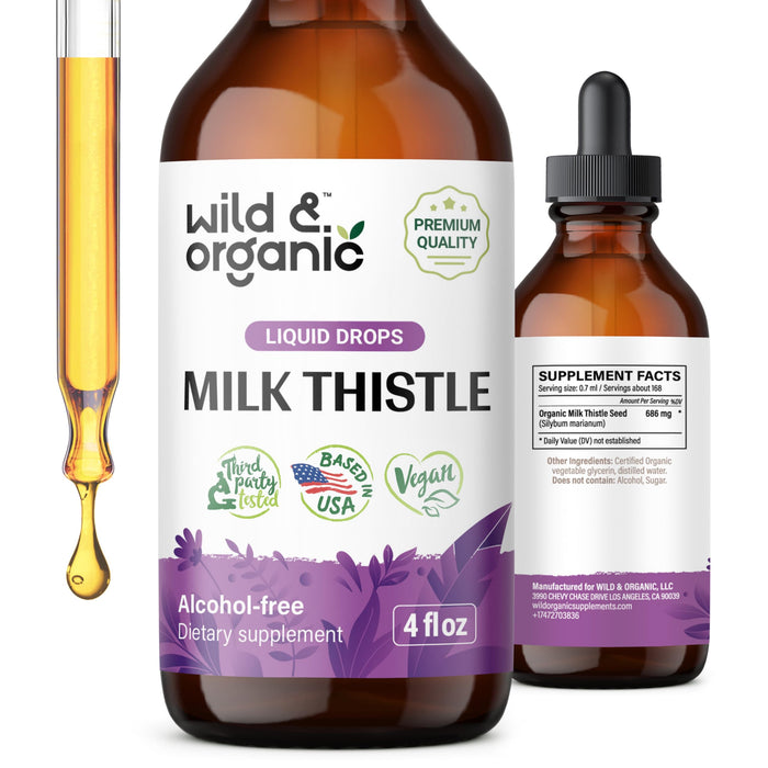 Wild & Organic Milk Thistle Liquid - Liver Cleanse Detox - Milk Thistle Supplement for Liver Support - Silymarin Milk Thistle Liver Supplement for Liver Health - Milk Thistle Seeds - 4 fl oz